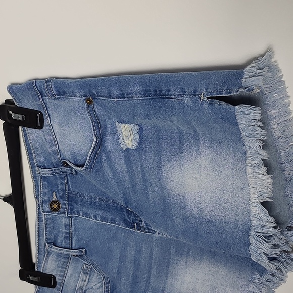 LUVAMIA Denim Jean Shorts Frayed Hem High Rise Rise Cotton Size Medium - Picture 6 of 15